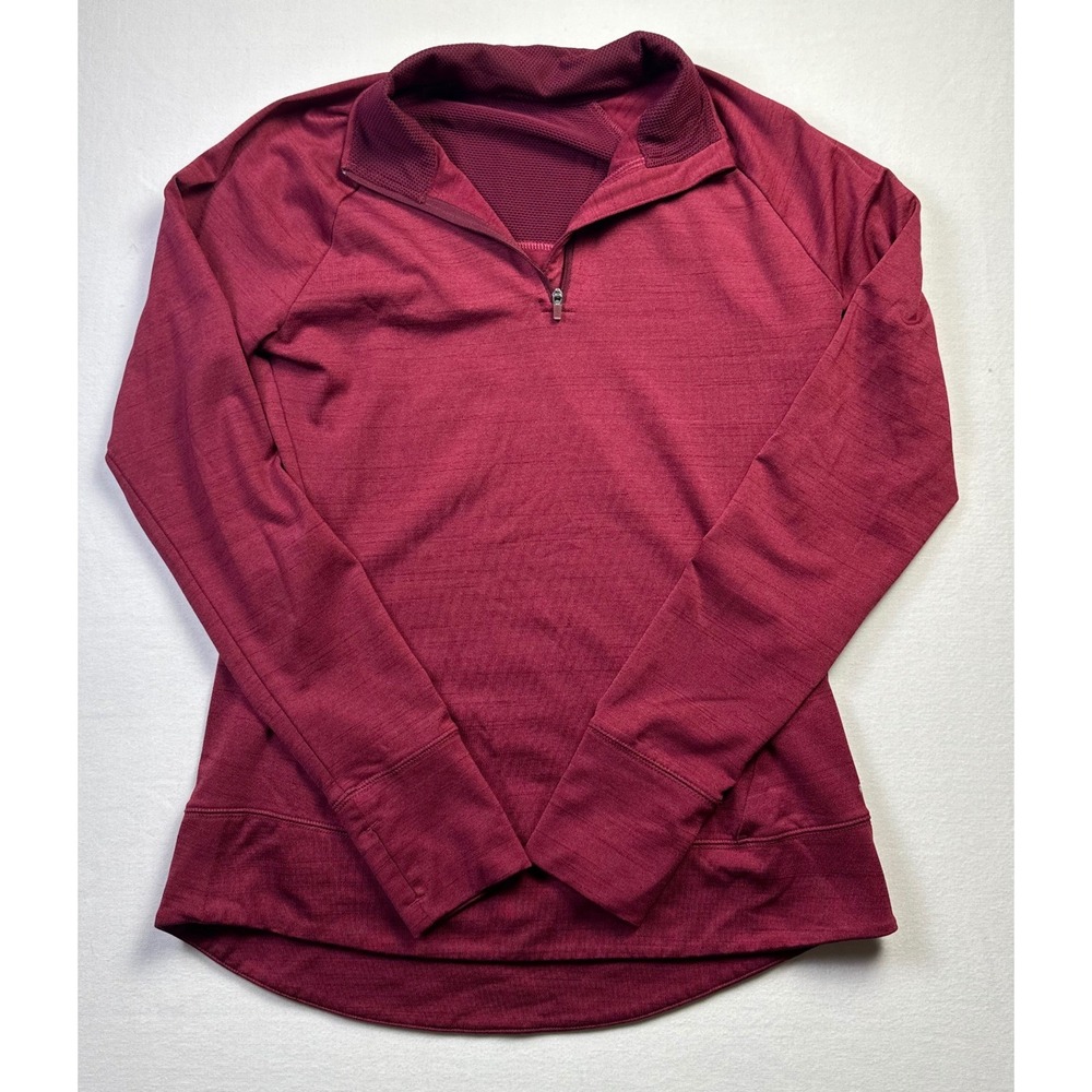 Reebok Womens Quarter Zip Pullover Heather Burgundy Thumbhole Running Top-2619
